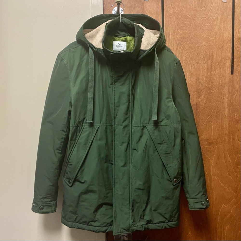 Old Khaki Water-Resistant Parka Jacket, Army Green, Men’s Medium, Excellent